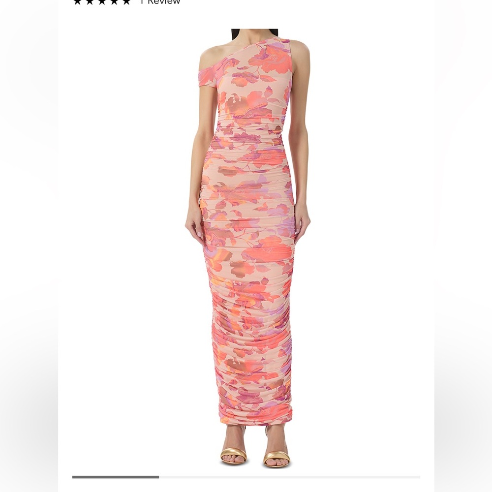 AFRM Ruched One Shoulder Pink and Orange Cocktail Dress